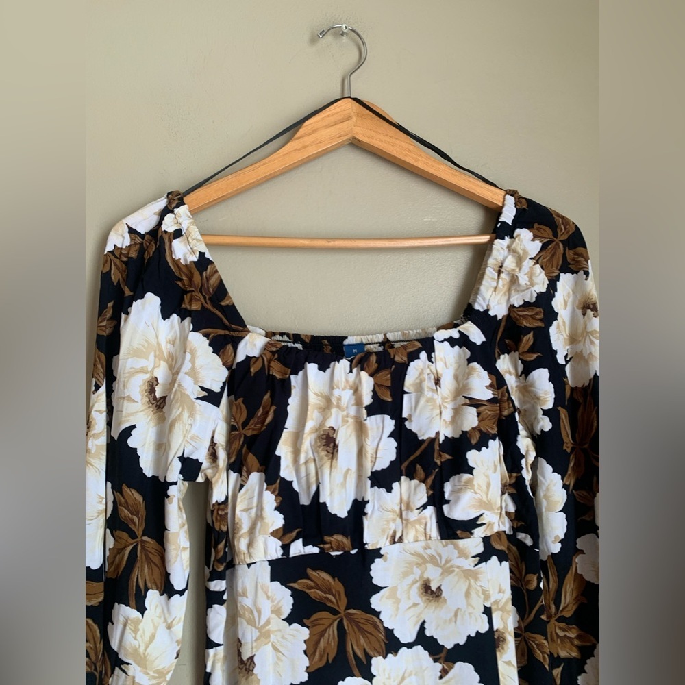 Old Navy Floral Smocked Maxi Dress Black Brown White Size Medium Empire NWT - Picture 6 of 10